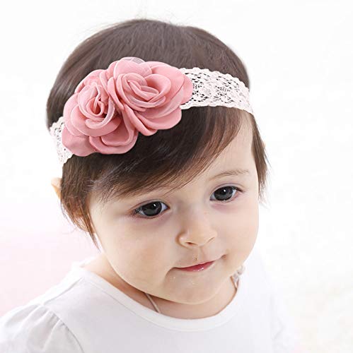 Kercisbeauty Baby Girls Pink Bows Headband Lace Flower Headwear for Toddler Babies Elastic Adjustable Head piece Wreath Halloween Holiday Sunday Headband