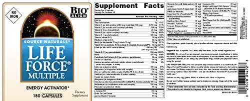 Source Naturals Life Force Multiple, Energy Activator* Iron Free, Daily Multivitamin High Potency Essential Vitamins, Minerals, Antioxidants & Nutrients - 180 Capsules