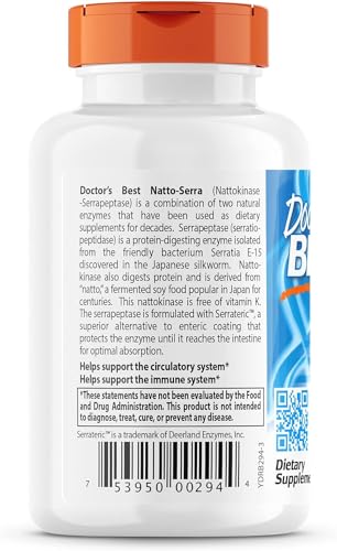Doctors Best Natto-Serra, Supports Circulatory & Immune Health, Non-GMO, Vegan 90 Veggie Caps