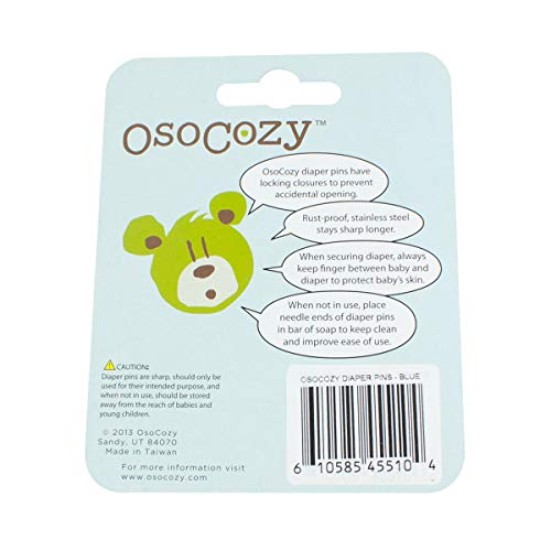 OsoCozy Diaper Pins - (Blue) - Sturdy, Stainless Steel Diaper Pins with Safe Locking Closures - Use for Special Events, Crafts or Colorful Laundry Pins
