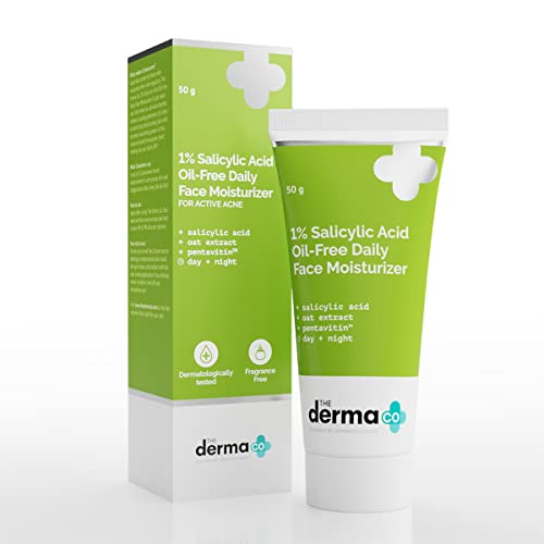 The Derma Co 1% Salicylic Acid Oil-Free Face Moisturizer | Helps Control Active Acne & Oil | Deep Hydration with a Matte Finish | Suits Oily, Acne-Prone Skin | 1.76 Oz/50g