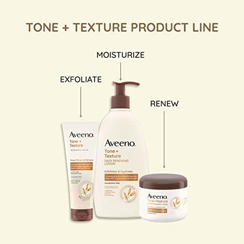 Aveeno Tone + Texture Renewing Night Cream With Prebiotic Oat, Gentle Cream Exfoliates & Moisturizes Sensitive Skin, Instantly Softens & Smooths & Intensely Nourishes, Fragrance-Free, 8 Oz