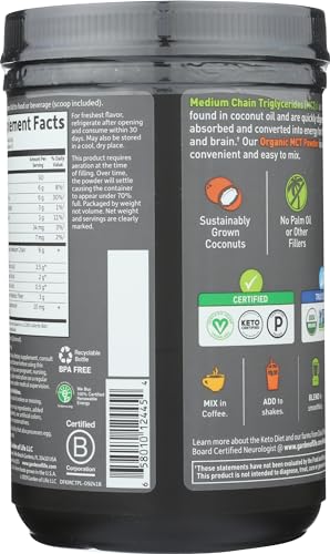 Garden of Life Dr. Formulated Keto Organic MCT Powder - 30 Servings, 6g MCTs from Coconuts Plus Prebiotic Fiber & Probiotics, Certified Organic, Non-GMO, Vegan, Gluten Free, Ketogenic & Paleo