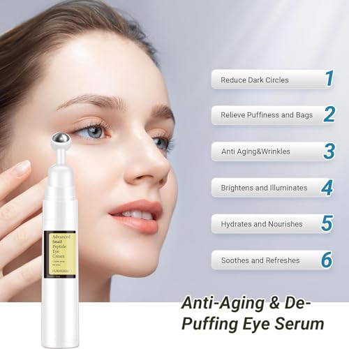 ELCHHIRSCH Snail Peptide Under Eye Cream with 73% Snail Mucin & 2% Nicotinamide for Dark Circles, Puffiness & Wrinkles, with 360° Massaging Roller Ball, 0.57 fl oz