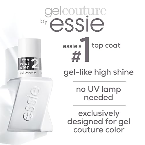 Essie Gel Couture Long-Lasting Nail Polish, Vegan, Clear, Shiny Top Coat, 0.46 fl oz