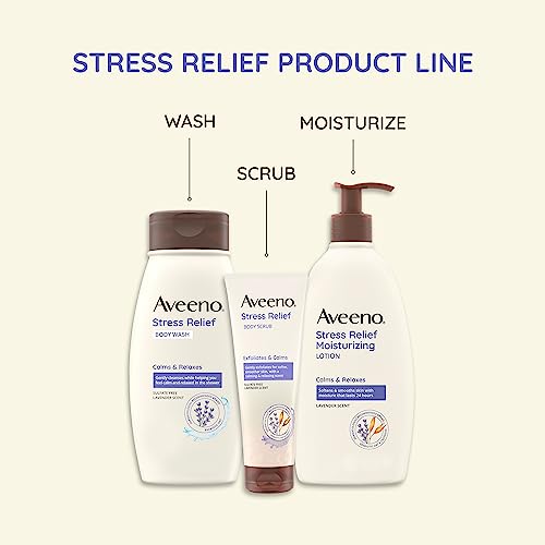 Aveeno Stress Relief Body Scrub, Exfoliating Body Wash for Softer, Smoother Skin, Formulated with Prebiotic Oat & Lavender Scent to Calm & Relax, Sulfate-Free & Soap-Free, 8 fl. oz