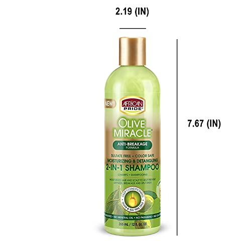 African Pride Olive Miracle Shampoo & Conditioner 2 in1 Formula (3 Pack) enriched with tea tree and olive oil to moisturize and protect hair and scalp, 12oz.