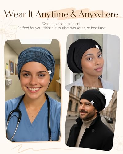 YANIBEST Silk Satin Bonnet Hair Wrap for Sleeping - Adjustable Stay on Silk Lined Slouchy Beanie Hat for Curly Hair and Braids