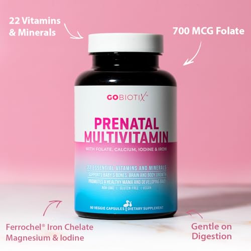GOBIOTIX Prenatal Vitamins for Women | Vitamins with Iron, Calcium, Vitamin D2, C, Zinc & Folic Acid for Pregnant Women | Pre & Post Pregnancy - Once Daily Multivitamin Capsules, Non-GMO
