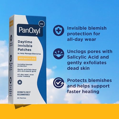 PanOxyl Daytime Invisible Patches, Dermatologist-Recommended Brand, Help Manage Blemishes, Unclog Pores and Exfoliate with Salicylic Acid, 20 Large Patches and 20 Small Patches, Latex-Free, 40ct