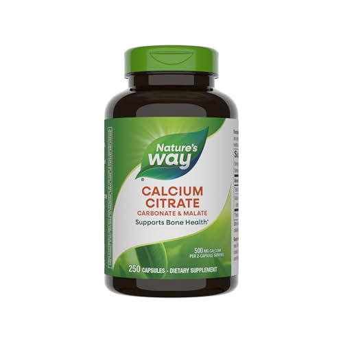 Nature's Way Calcium Citrate, 500 mg Calcium per 2-Capsule Serving, for Bone Health & Muscle Function*, Blend of Citrate, Carbonate & Malate, Gluten Free, 250 Capsules (Packaging May Vary)