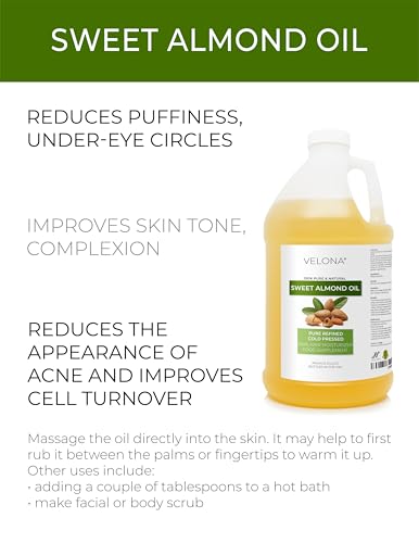 velona Sweet Almond Oil - 64 Fl Oz | 100% Pure and Natural Carrier Oil | Refined, Cold Pressed | Skin, Hair, Body & Face Moisturizing | Use Today - Enjoy Results