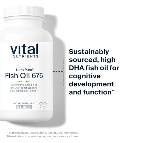 Vital Nutrients Ultra Pure® Fish Oil 675 | Supports Brain Development & Function* | Sustainably Sourced High DHA Omega-3 Fatty Acid | Lemon Flavor | Gluten, Dairy & Soy Free | 90 Softgels