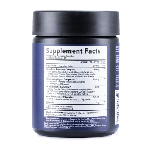 Night Shred Fat Burner and Natural Sleep Support | Ashwaganda, 5-HTP, CLA, Melatonin | Appetite Suppressant | Weight Loss Support Nighttime Fat Burning (60 Vegetarian Capsules)