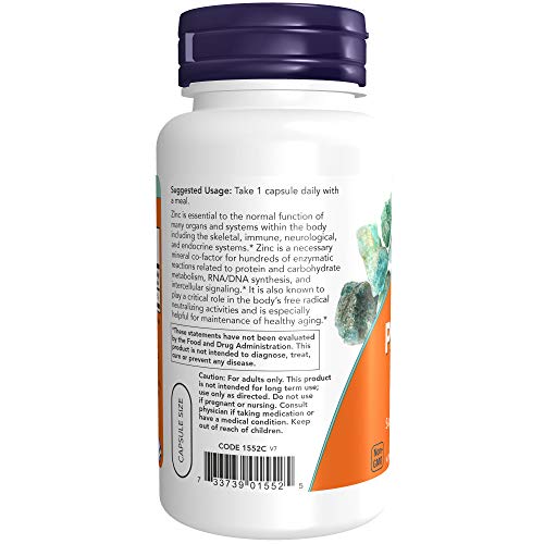 NOW Foods Supplements, Zinc Picolinate 50 mg, Supports Enzyme Functions*, Immune Support*, 120 Veg Capsules (Packaging may vary)