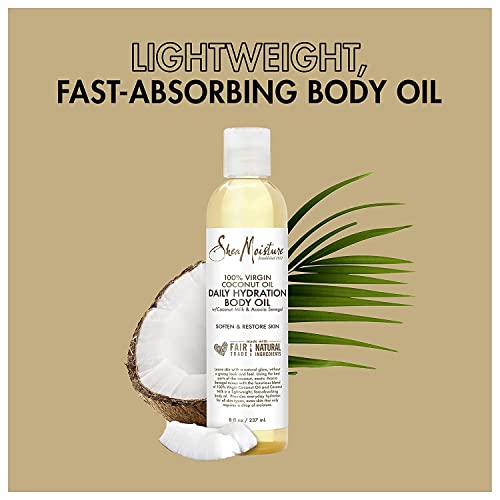 SheaMoisture Body Oil, Daily Hydration 2-Pack – Lightweight, Non-Greasy Moisturizer with 100% Extra Virgin Coconut Oil, Coconut Milk, and Acacia Senegal, 8 Oz Ea