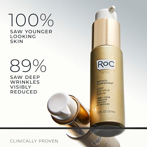 RoC Retinol Correxion Deep Wrinkle Retinol Face Serum with Ascorbic Acid, Anti-Aging Treatment for Fine Lines, Dark Spots, Post Acne Scars, 1 Oz