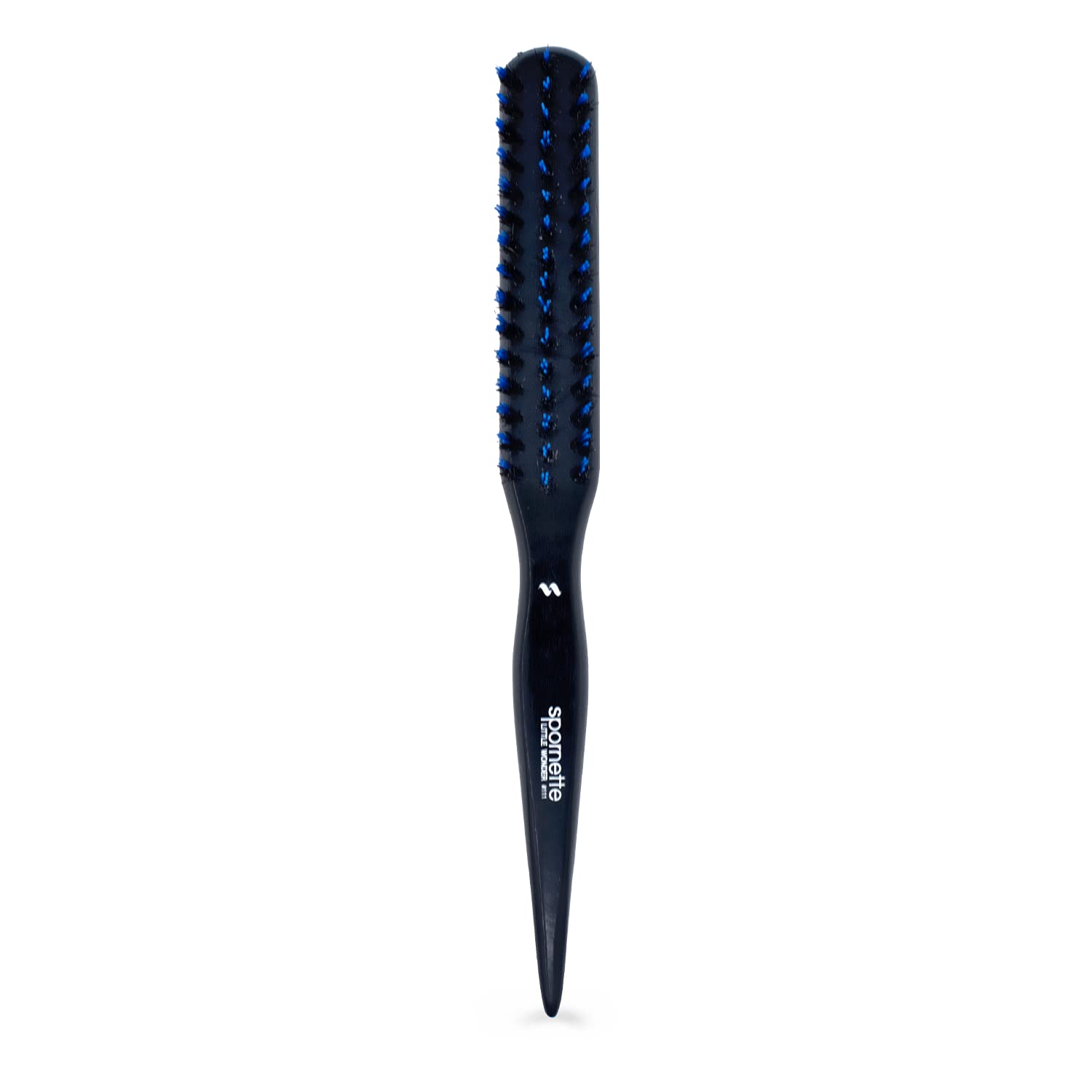 Spornette Little Wonder Teasing Brush, Boar & Tourmaline Nylon Bristles - Tapered Handle for Back Brushing & Combing, Creating Volume, Teasing, & Slicking Hair for Updos (Blue)