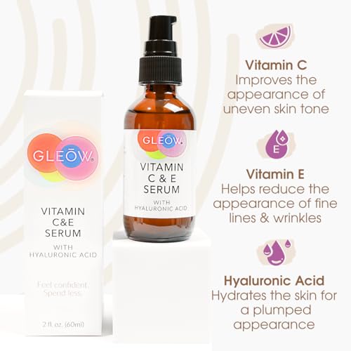 GLEOW Vitamin C Face Serum, Hydrating Vitamin C Serum for Face with Hyaluronic Acid, Suitable For All Skin Types, Targets the Appearance of Dull Spots 2oz
