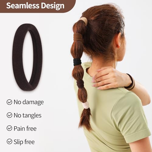 150 Pcs Seamless Elastic Hair Ties No Damage for Thick & Thin Hair, Ponytail Holders, Elastics, Soft Pony Tails Bands for Women, 5 Neutral Colors