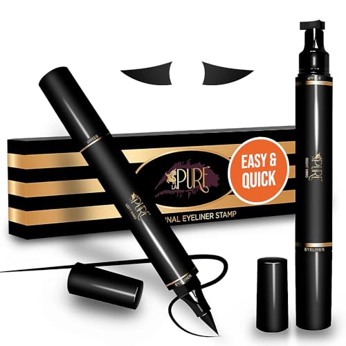 LA PURE Wing Eyeliner Stamp Pens 2x Liquid Cat Eye Winged Eyeliner Stamp & Fine Tipped Pen Eyeliner Stencil Smudge Proof Black Eye Liner Tiktok Trend Items Sweatproof -Black 10mm