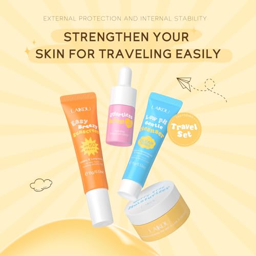 Hydrating Skin Care Set Travel Kit, Gifts for Women and Teenage Girls, 4 Piece Skincare Essentials Set Mini Travel Size With Facial Cleanser, Cream, Serum, Sunscreen - Travel Essentials Gift Set