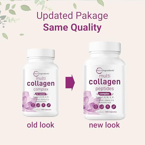 Micro Ingredients Multi Collagen Pills for Women & Men, 240 Capsules | Type I, II, III, V, X - Hydrolyzed Collagen Peptides with Biotin, Hyaluronic Acid & Vitamin C | Hair, Skin, Nail & Joint Support