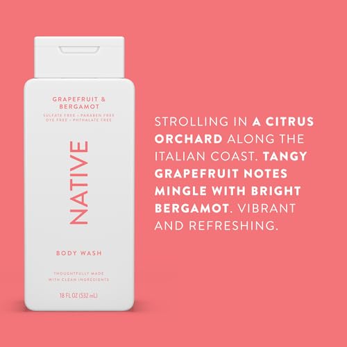 Native Body Wash Contains Naturally Derived Ingredients | For Women & Men, Sulfate, Paraben, & Dye Free Leaving Skin Soft and Hydrating | Grapefruit & Bergamot 18 oz - 2 Pk