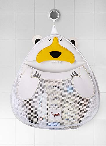 3 Sprouts Hanging Bath Toy Holder for Bathtub - Storage Caddy with Baby Organizer - Shower & Bath Tub Toy Storage Basket, Polar Bear