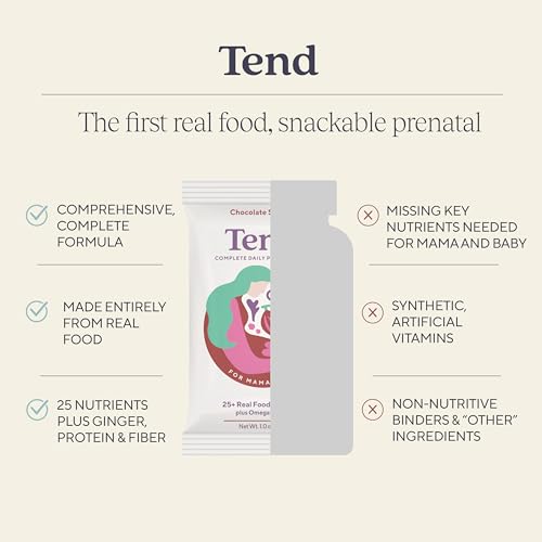Tend Daily Best Prenatal Vitamin Bar, Made with Organic Ingredients for Pregnant & Postpartum Mothers, Includes DHA, Vitamin D, B, Choline, Folate, Sunflower Lecithin, Strawberry Patch Flavor (4ct)