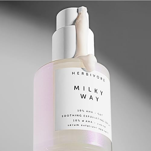 HERBIVORE Milky Way 10% AHA + Oat Soothing Exfoliating Serum – Multitasking Instant Glow Formula with Ceramides & Hyaluronic Acid, Plant-based, Vegan, Cruelty-free, 30mL / 1 oz