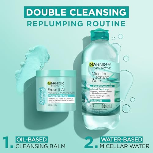 Garnier Erase It All Makeup Cleansing Balm with Hyaluronic Acid, Replumping Facial Cleanser and Makeup Remover, 4.2 Oz