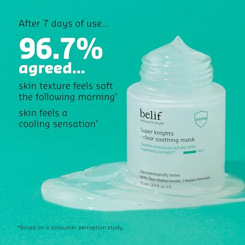 belif Super Knight Clear Soothing Mask, Overnight Hydrating Face Mask, Lightweight, Cooling & Antioxidant-Rich, Squalane, No Wash Off & No Sticky Residue, Korean Skin Care