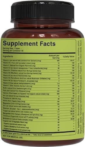 Pure Nutrition Whole Food Multivitamins for Women 1500mg. All Natural Plant-Based Multivitamin - Non GMO | Once Daily | 90 Tablets - 3 Months Supply