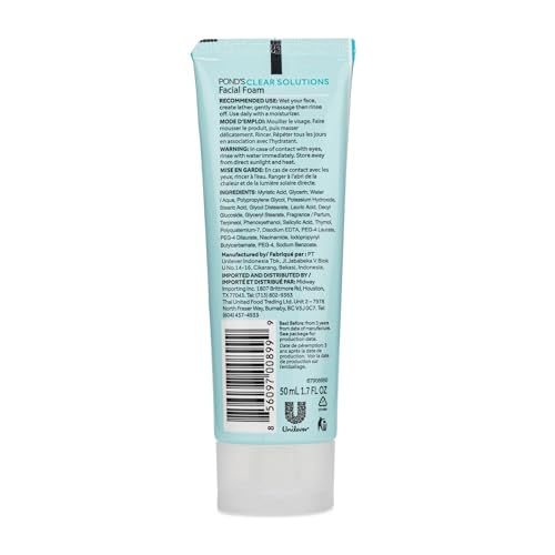 Pond's Clear Solution, Foaming Face Wash, Removes Excess Oil, Face Cleanser, 1.7 Fl Oz (Pack of 3)