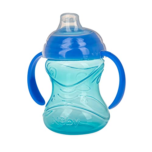 Nuby Clik-It Grip N' Sip Soft Spout No-Spill Training Sippy Cup with Handles - (3-Pack) 10 oz - 4+ Months - Blue/Green/Red