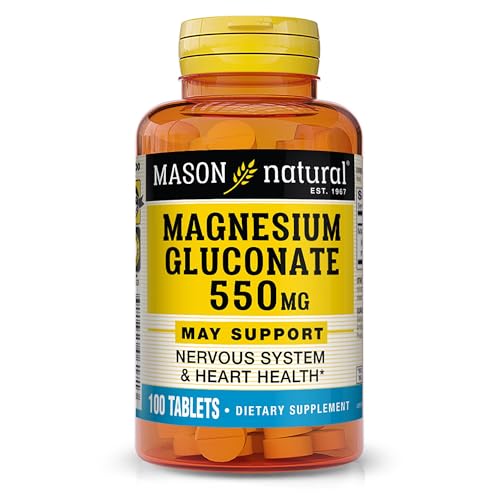 Mason Natural Magnesium Gluconate 550 mg, 100 Day Supply for Normal Healthy Heart and Nervous System Support