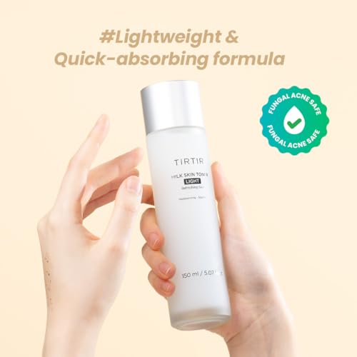TIRTIR Milk Skin Rice Toner Light | Instant Hydration with 4% Niacinamide, Pantenol, Lightweight, Pore-Tightening, Vegan, Acne-Prone, Oily Skin, Fungal Acne Safe, Korean Skin Care, 0.67 Fl Oz