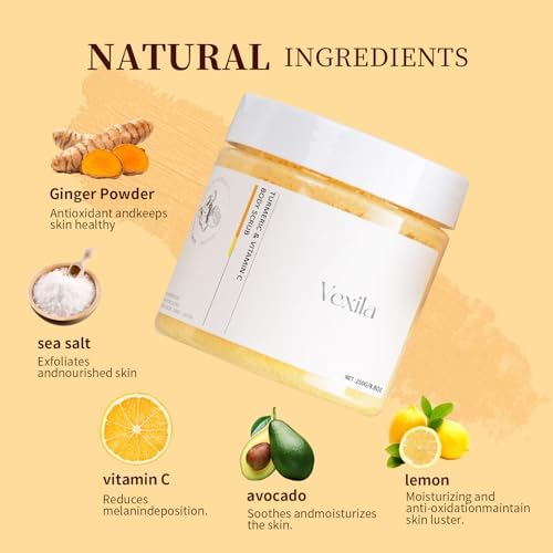 Turmeric & Vitamin C Body Scrubs For Women - All Natural Turmeric Scrub - Moisturizing, and Exfoliating, Body, Face, Foot, Hand Scrub, Nourishes Skin, Deep Cleansing (8.8 Ounce Pack of 1)