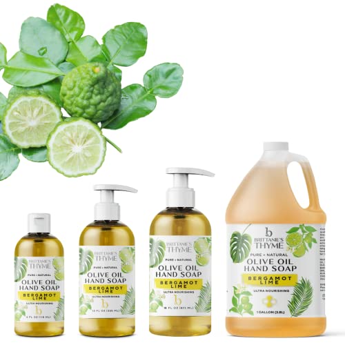 Brittanie's Pure Organic Castile Bergamot Lime Liquid Olive Soap Refill, 1 Gallon | Made with Natural Luxurious Oils, Vegan & Gluten Free Non-GMO, For Face, Body, Dishes, Pets & Laundry