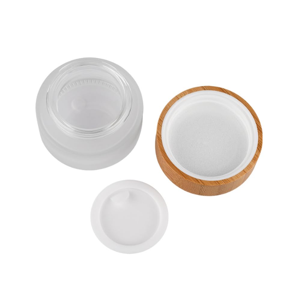 100ml Bamboo Lid Frosted Glass Bottle Cream Jars Empty Refillable Cosmetic Container Face Lotion Cream Box Pot for Makeup Lip Balm Eye Cream