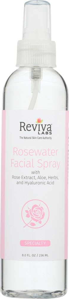 Reviva Labs Facial Spray, Rosewater, For Normal to Dry Skin, 8-Ounces (Pack of 3)