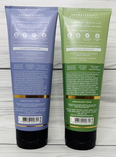 Bath & Body Works Aromatherapy Eucalyptus Spearmint and Lavender Vanilla Ultimate Hydration Body Cream 8 Ounces Pack of 2