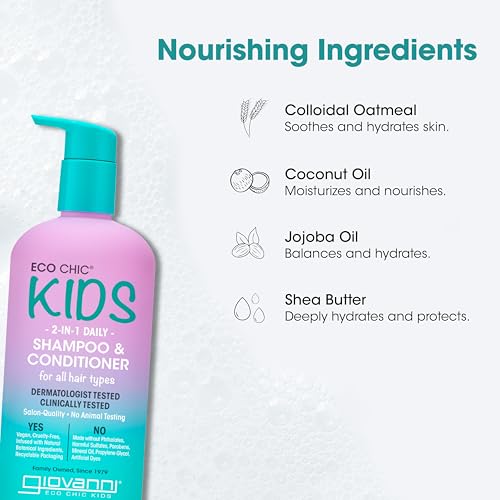 Eco Chic KIDs 2 In 1 Shampoo & Conditioner - Kids Shampoo And Conditioner, Kids 2 In 1 Shampoo And Conditioner, For All Hair Types, Salon Quality, Gentle Formula, Vegan - 16.4 Fl Oz