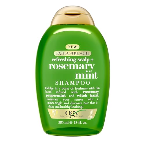 OGX Extra Strength Refreshing Scalp + Rosemary Mint Shampoo, Clarifying Wash Visibly Helps Remove Oil & Residue to Clear Away Buildup, Sulfate-Free Surfactants, 13 fl. Oz