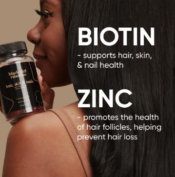 Black Girl Vitamins - Hair, Skin, and Nails Gummies with Biotin (6000 mcg), Zinc, Gelatin Free, Vitamin A, and Vitamin E - Gluten-Free. Made in The USA (Strawberry, 60 Count) 30 Day Supply