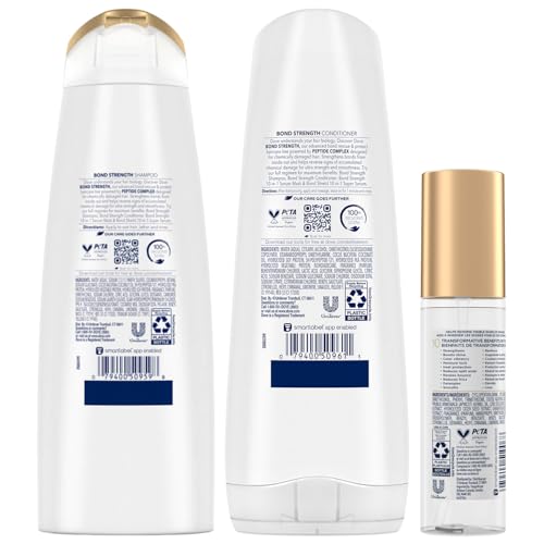 Dove Bond Strength Shampoo & Conditioner Set + Hair Serum Bundle – Repair Treatment for Damaged and Frizzy Hair (3 Piece Set)