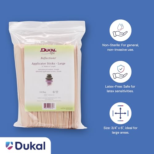 Dukal Large Wooden Wax Sticks - Body Hair Removal Applicator for Waxing, ¾” x 6” (Pack of 100)