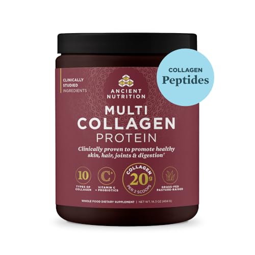Ancient Nutrition Collagen Powder Protein with Probiotics, Multi Collagen Protein with Vitamin C, Hydrolyzed Collagen Peptides Supports Skin and Nails, Gut Health (40 Servings, Unflavored)
