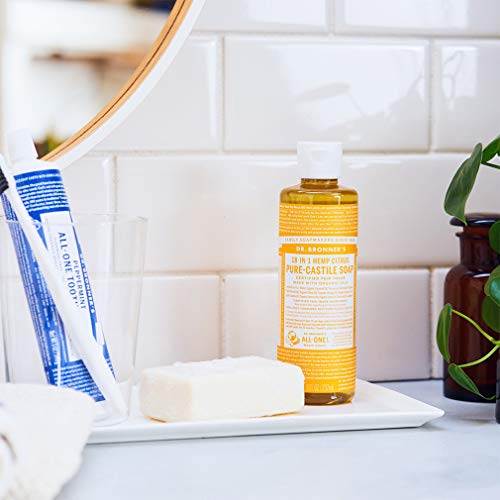 Dr. Bronner's - Pure-Castile Liquid Soap (Citrus, 8 ounce) - Made with Organic Oils, 18-in-1 Uses: Face, Body, Hair, Laundry, Pets and Dishes, Concentrated, Vegan, Non-GMO